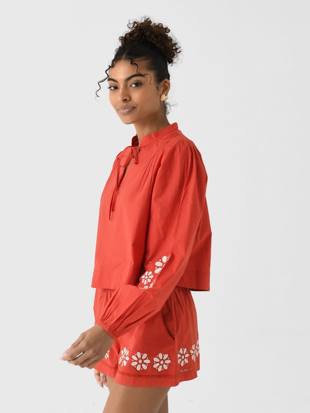 CIAO LUCIA The Salm 100% Cotton Poplin Embroidered Top in Clay Red Size XL NWT - Picture 2 of 7